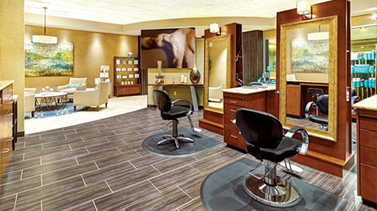 The interior of a Life Spa with hair stylist chairs and mirrors