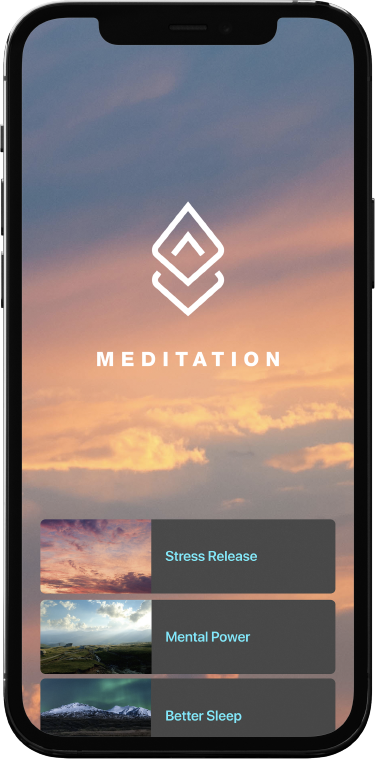 A cell phone showing the meditation program and classes on the Life Time app