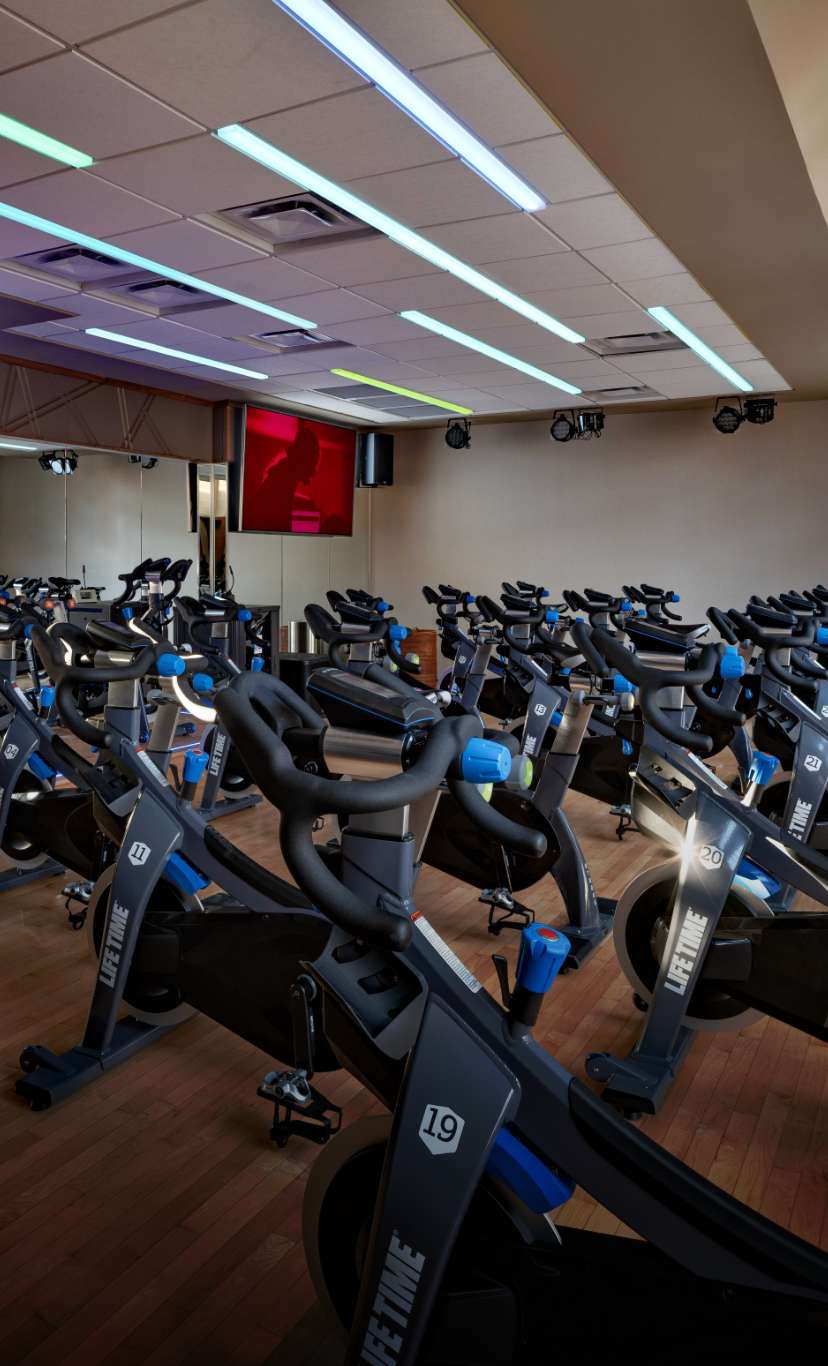stationary bikes in a cycle class studio space
