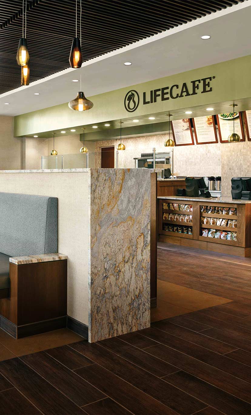 life cafe seating and counter to order food