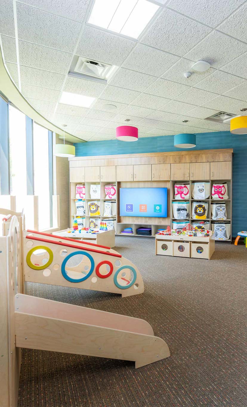 A brightly colored kids play area