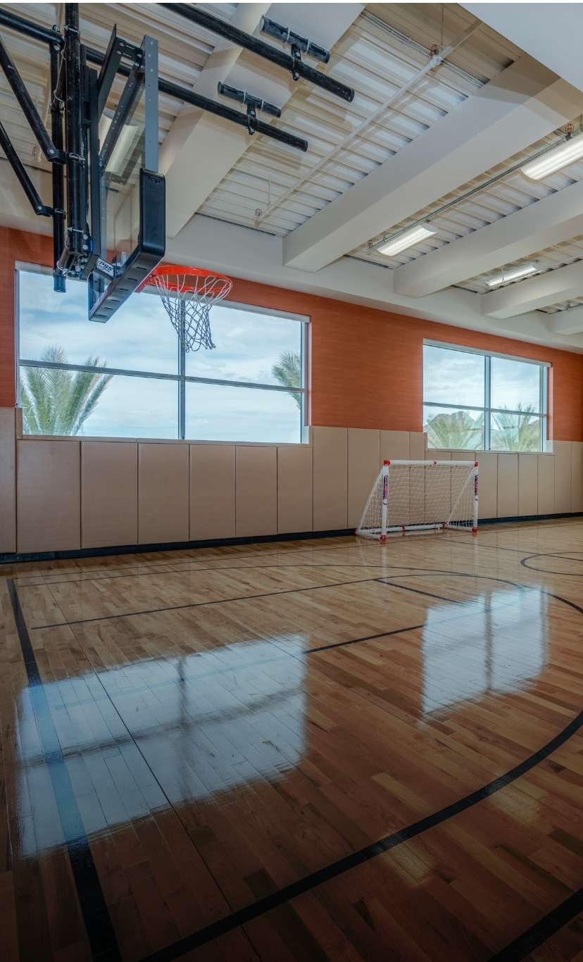 An indoor gym for kids to play basketball and soccer