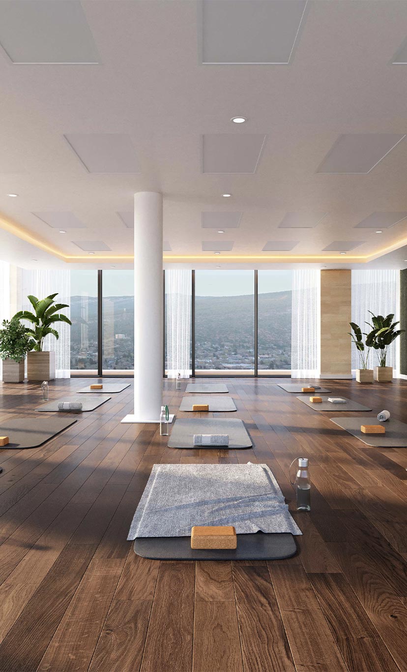 a well lit and relaxing yoga studio space