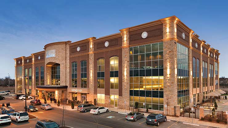 Windowed exterior of the Life Time Athletic club, the best fitness center in Mississauga, ON