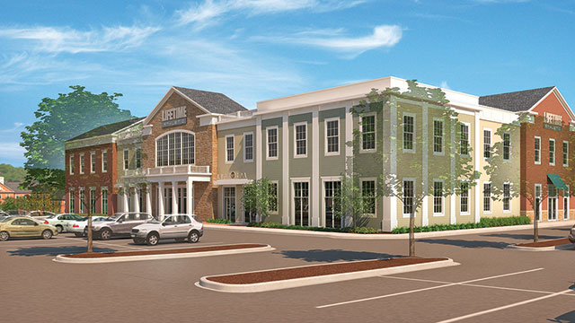 The exterior of a Life Time facility, a destination health club and spa