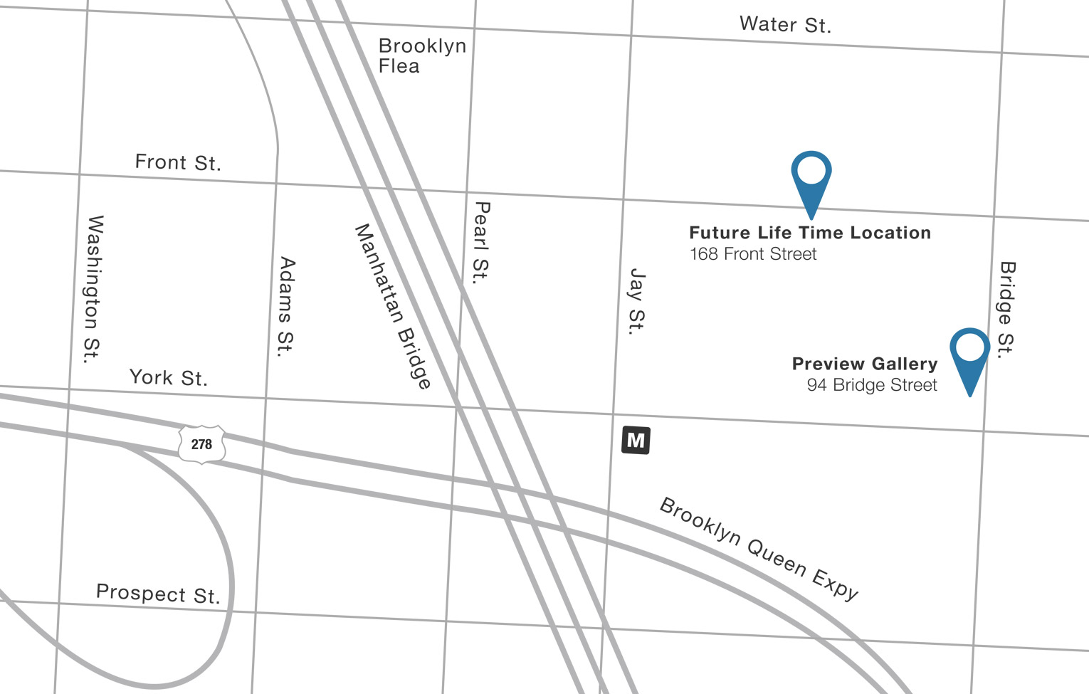 an illustrative map of life time dumbo location