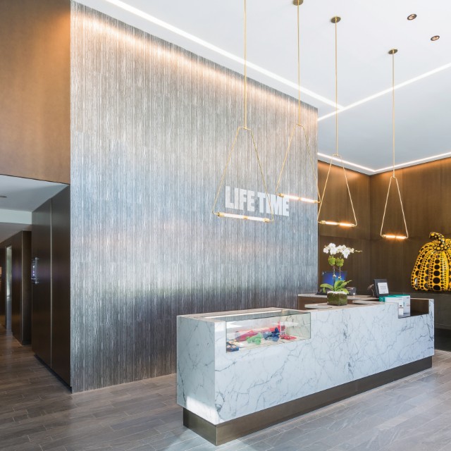 Lobby and welcome desk at Life Time Sky in Manhattan