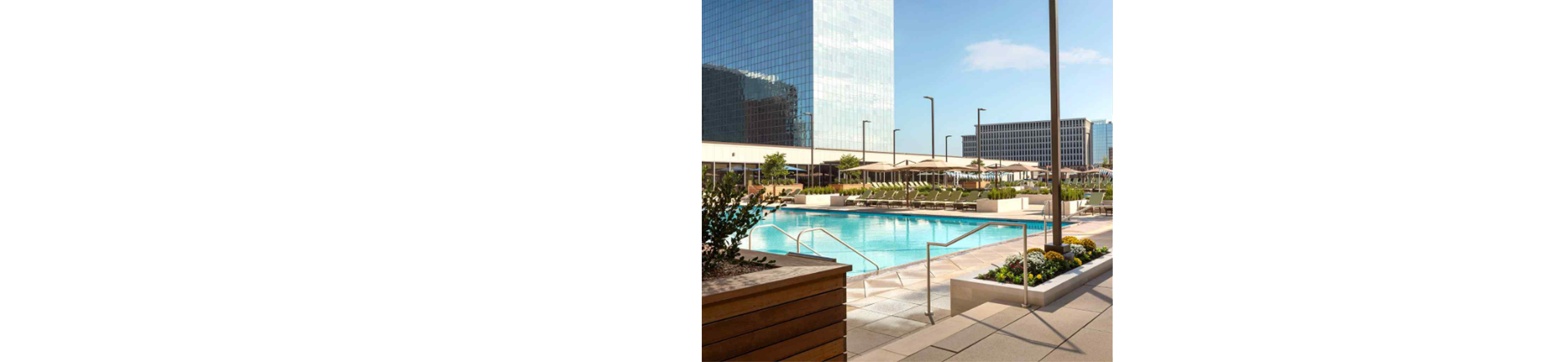 An image of a wood sauna room and an image of a roof top pool deck