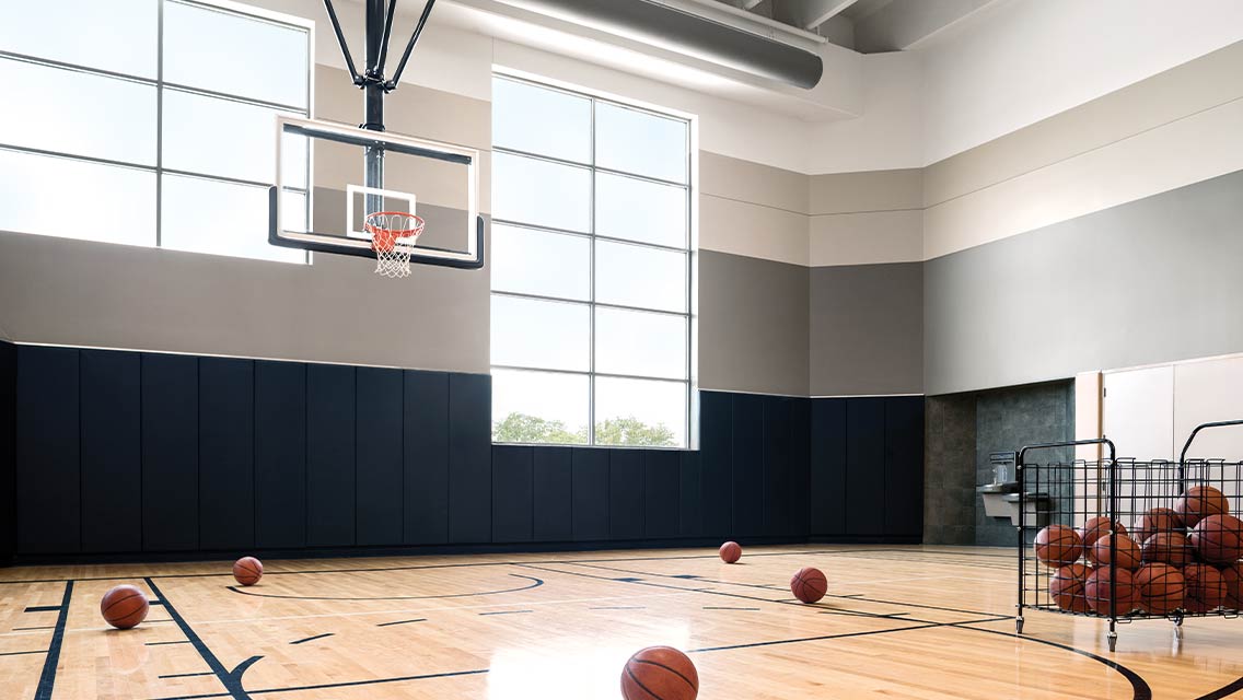 Indoor basketball court at Life Time.